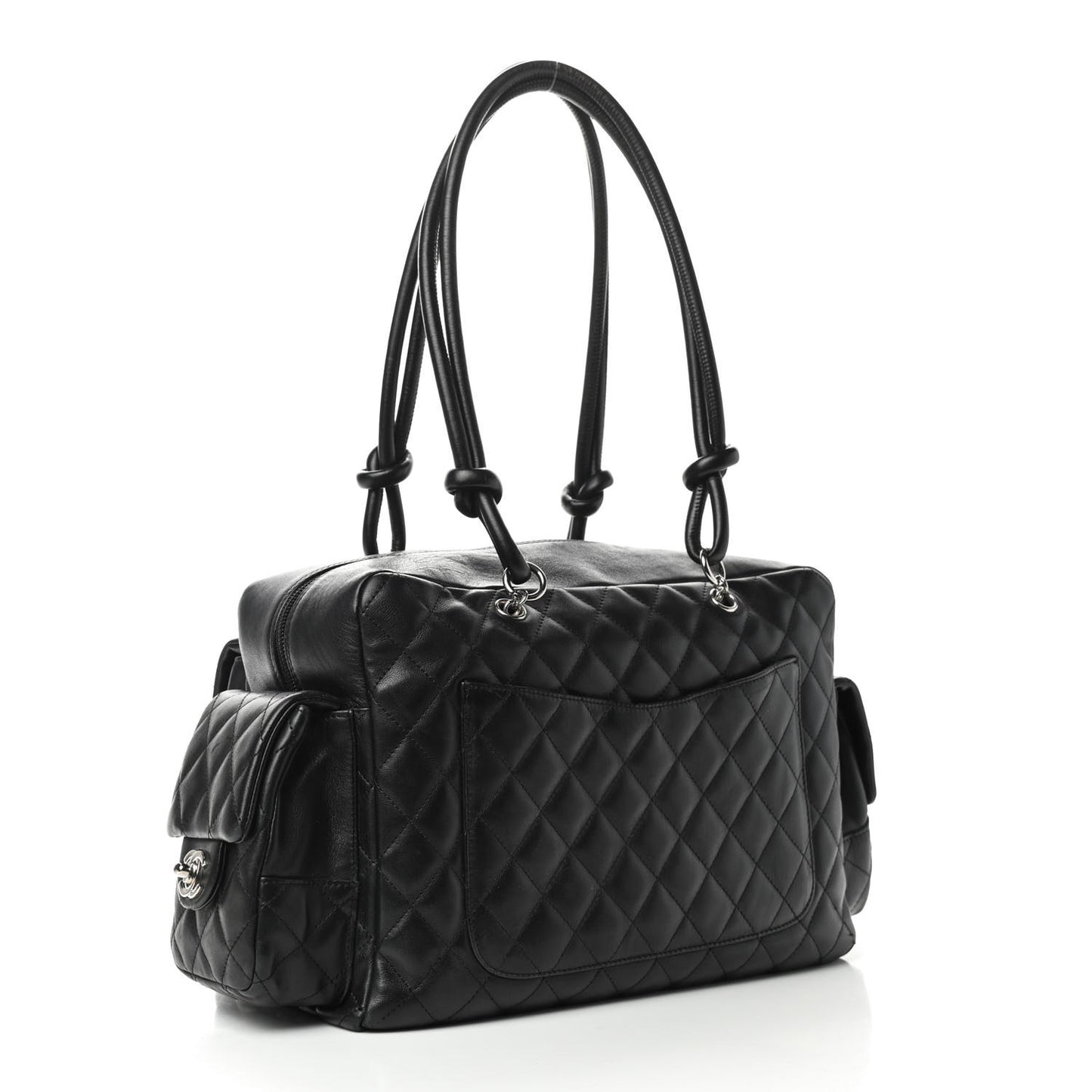Calfskin Quilted Large Cambon Multipocket Reporter Black White