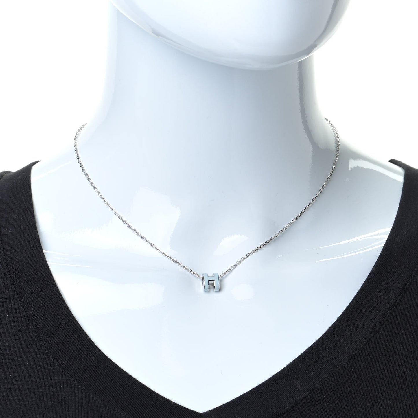 Lacquered Palladium Mini Pop H Pendant Necklace Bleu Zephyrr