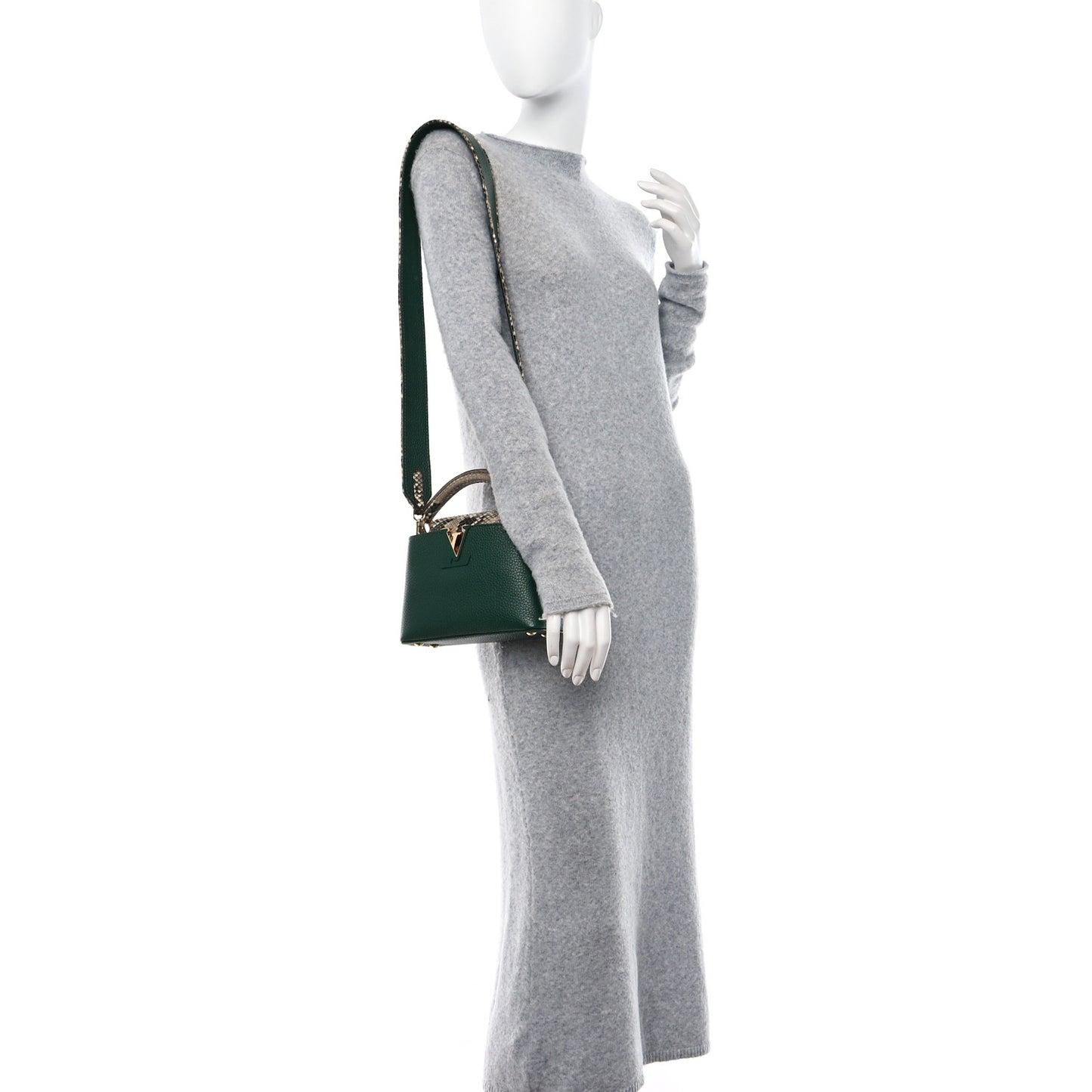 Taurillon Snakeskin Mini Capucines Emeraude Green