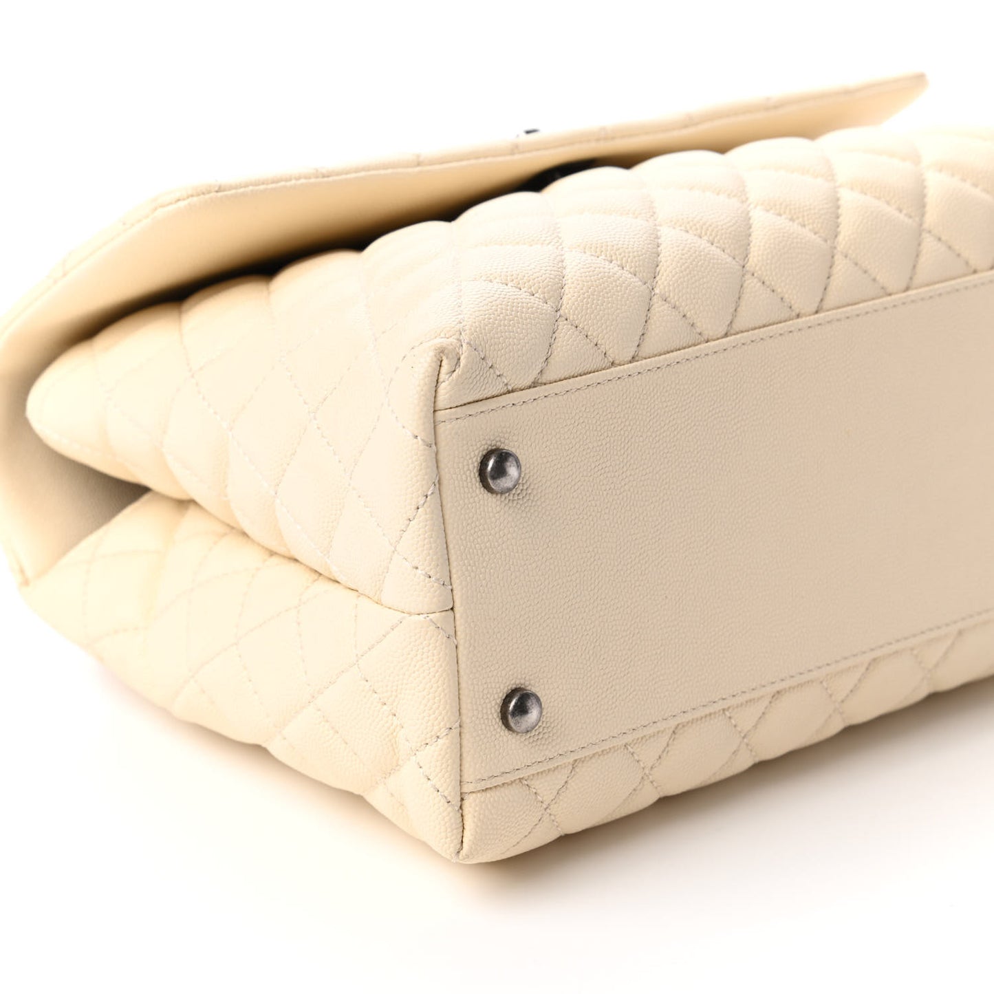 Caviar Lizard Quilted Medium Coco Handle Flap White