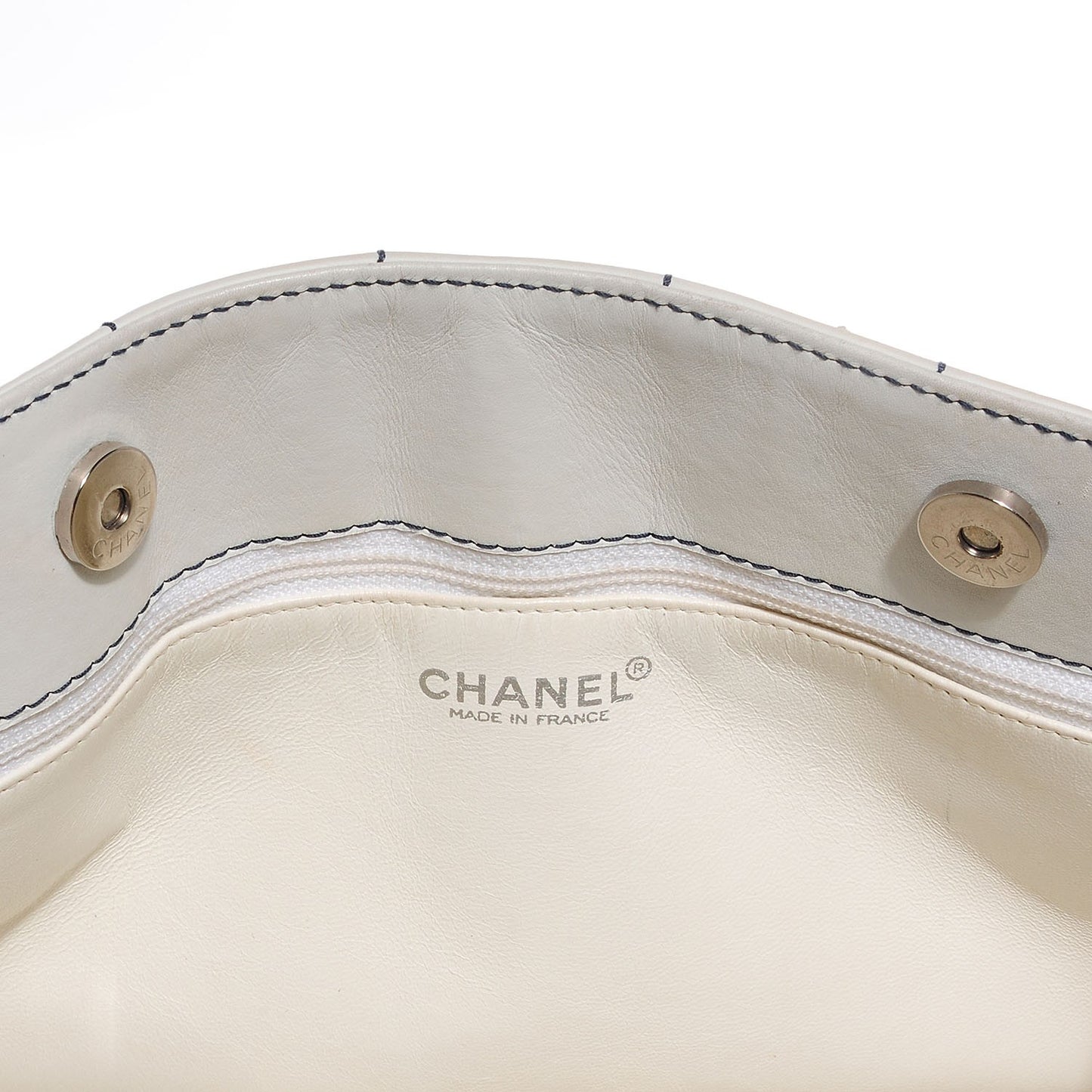 Lambskin Contrast Stitched Shopping Tote White