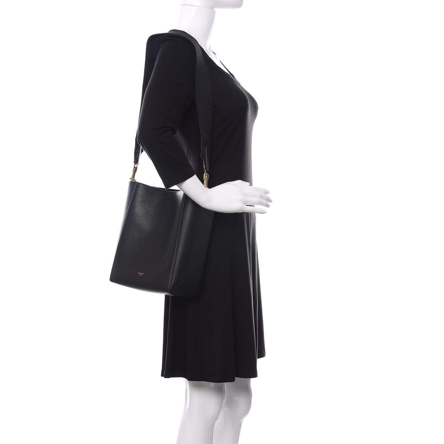 Soft Grained Calfskin Sangle Bucket Bag Black