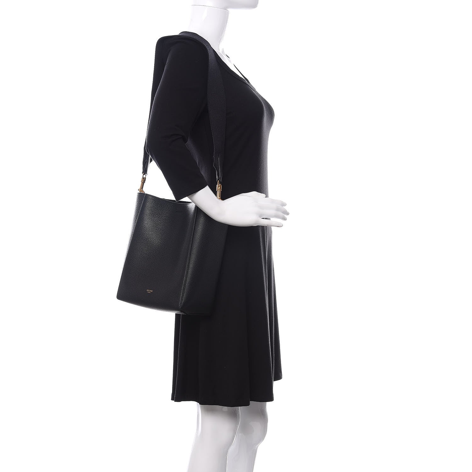 Celine Soft Grained Calfskin Sangle Bucket Bag Black 2 of 9