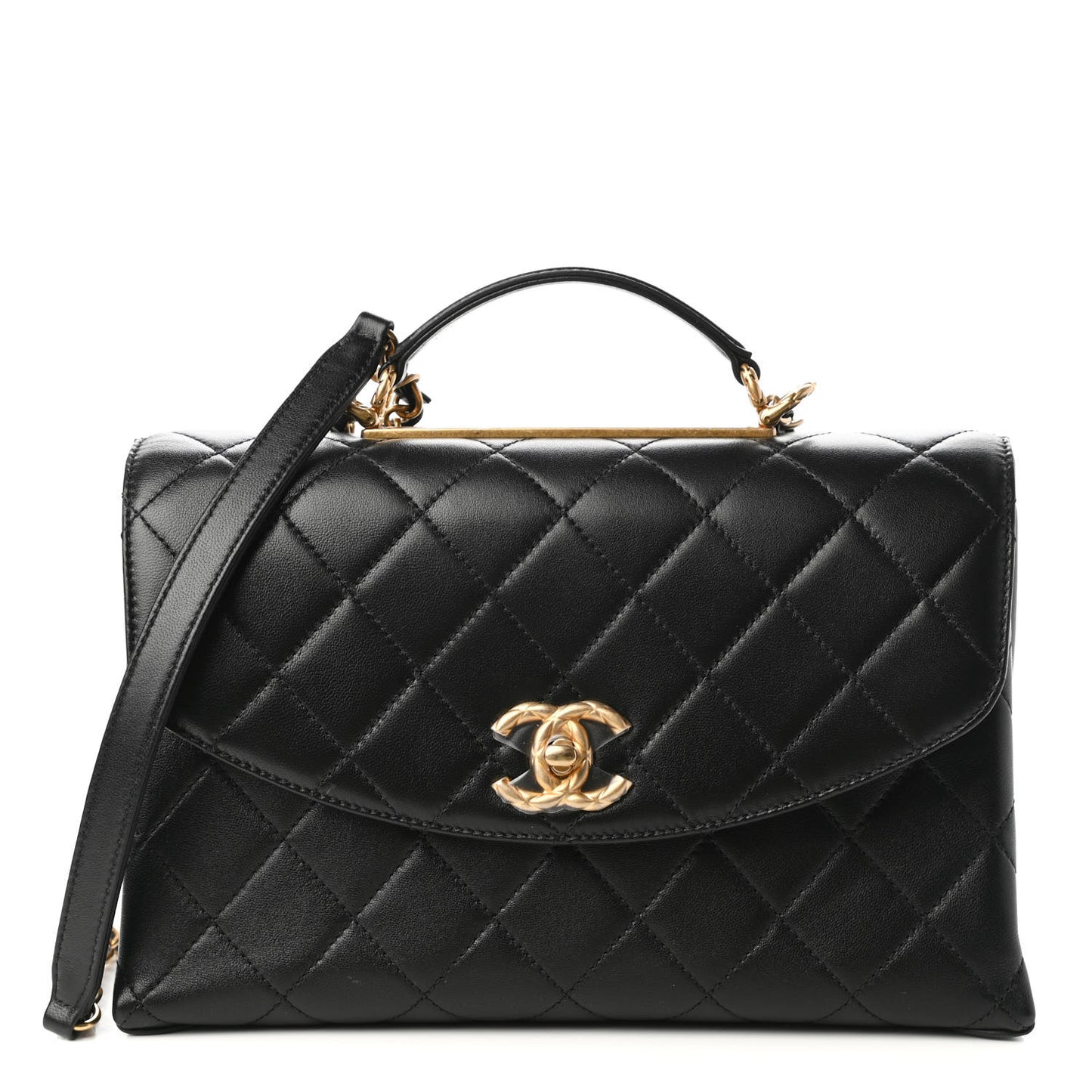 Lambskin Quilted Large Trendy Spirit Top Handle Bag Black