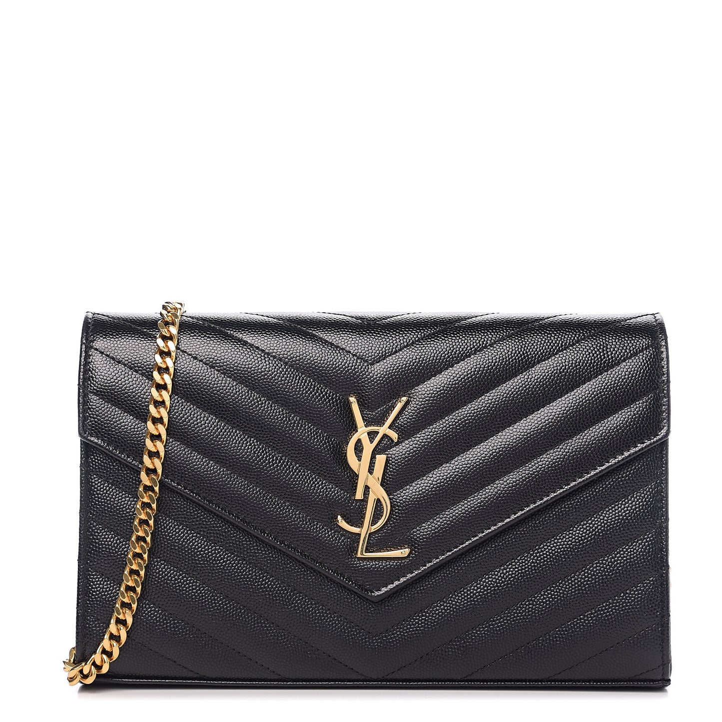 Grain De Poudre Matelasse Chevron Monogram Chain Wallet Black