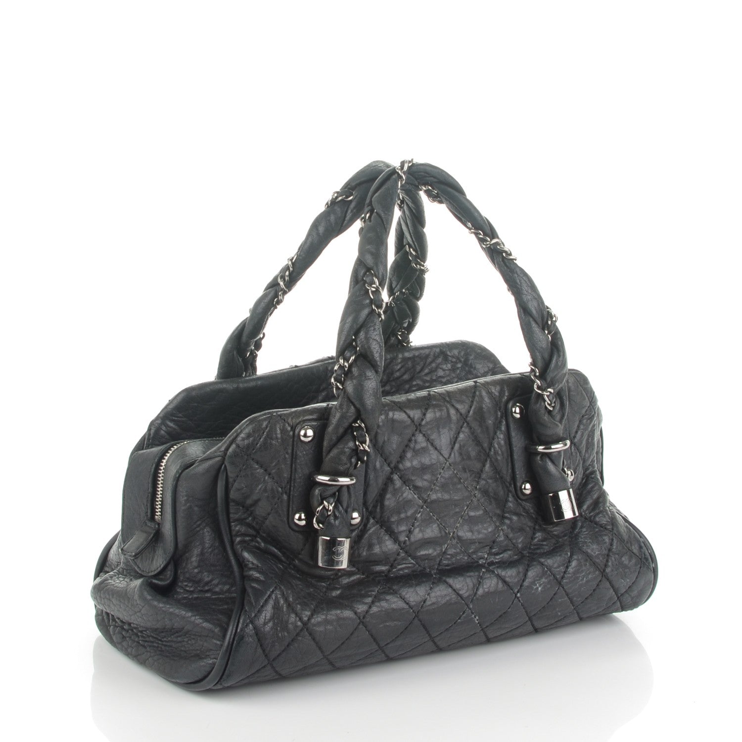 Chanel Distressed Lambskin Lady Braid Bowler Black 2 of 9