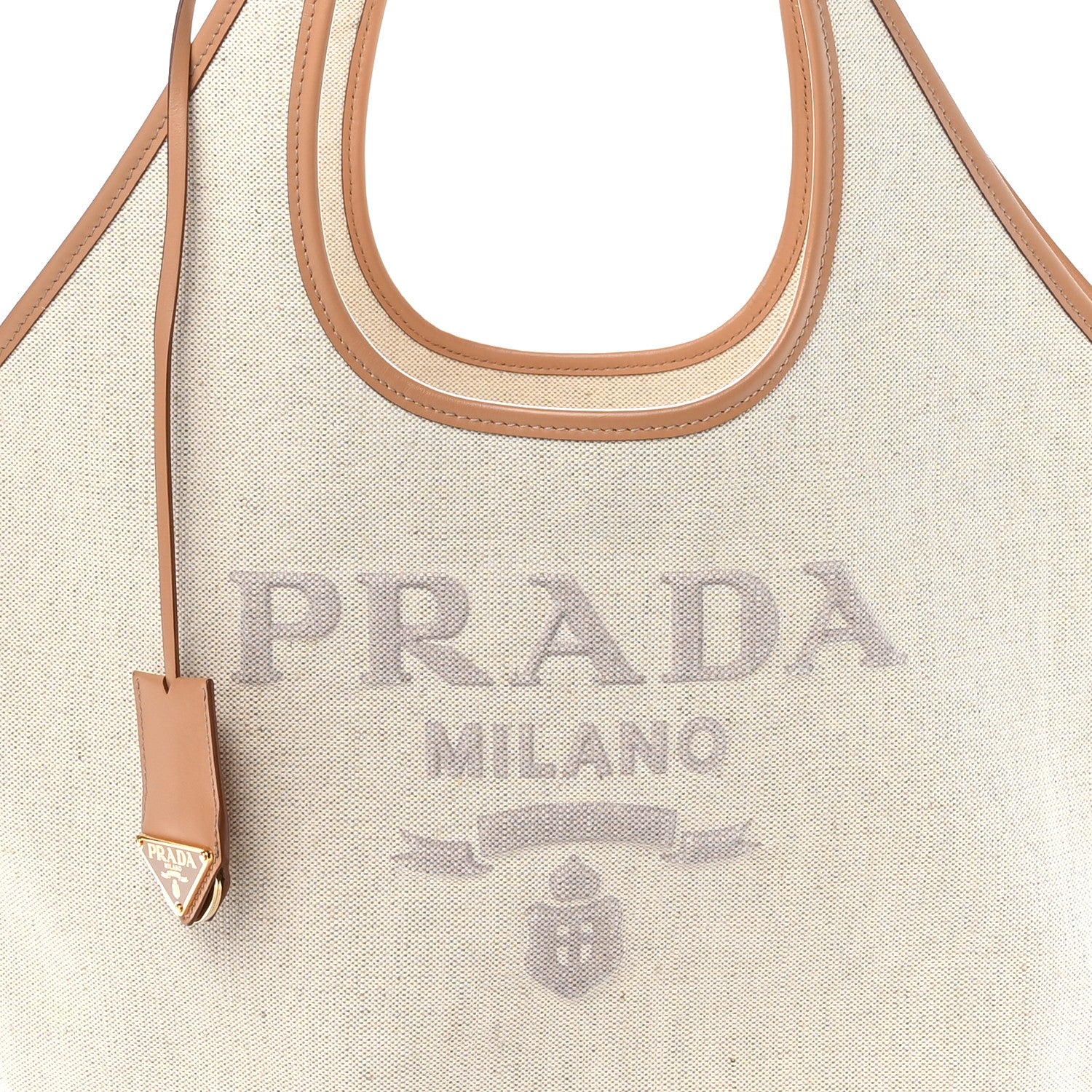 Prada Linen Vitello Medium Logo Tote Natural 7 of 9
