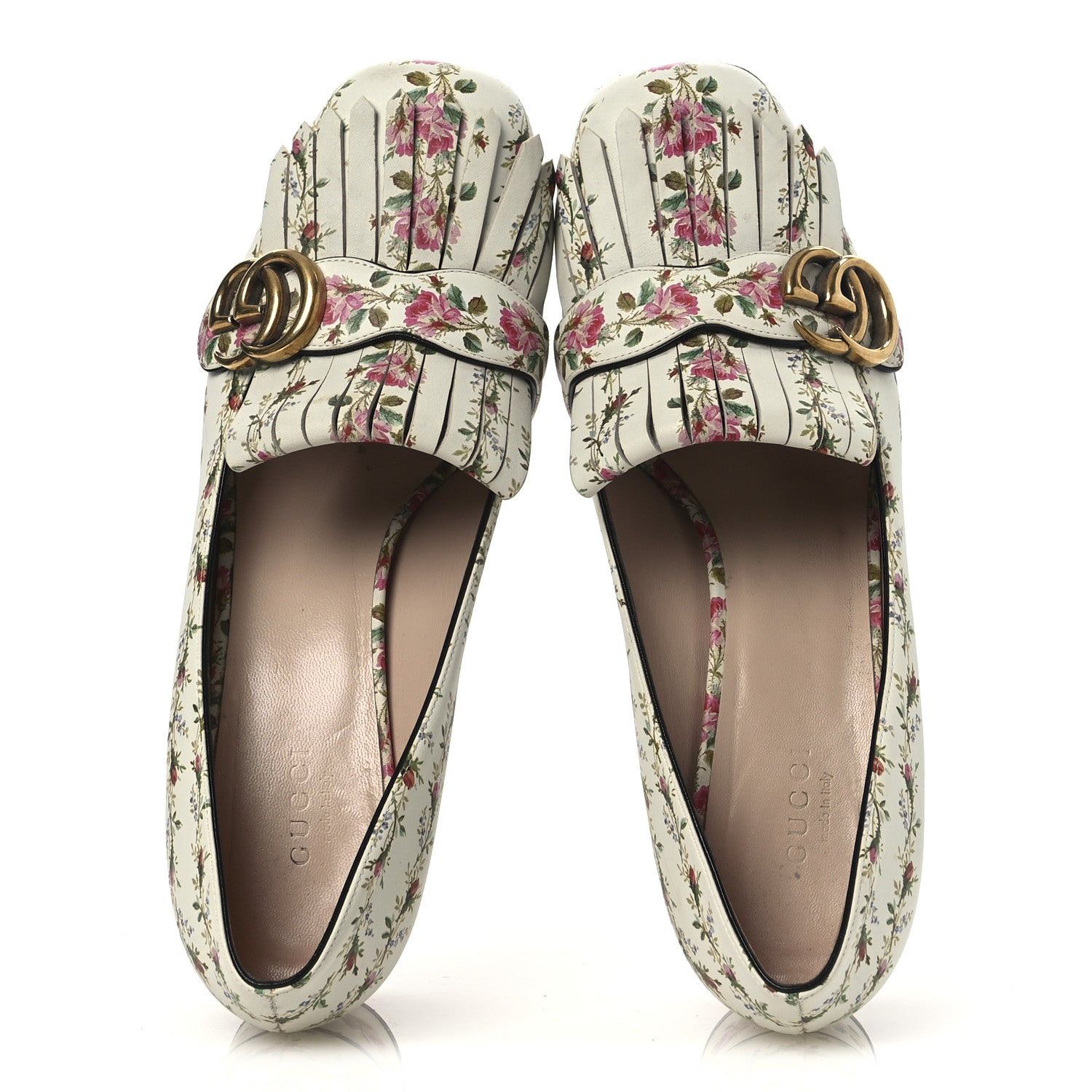 Gucci Calfskin Rose Print GG Marmont Fringe 50mm Loafer Pumps 39.5 Multicolor 6 of 14