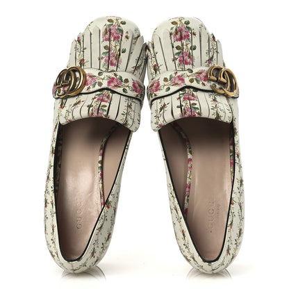 Gucci Calfskin Rose Print GG Marmont Fringe 50mm Loafer Pumps 39.5 Multicolor 6 of 14