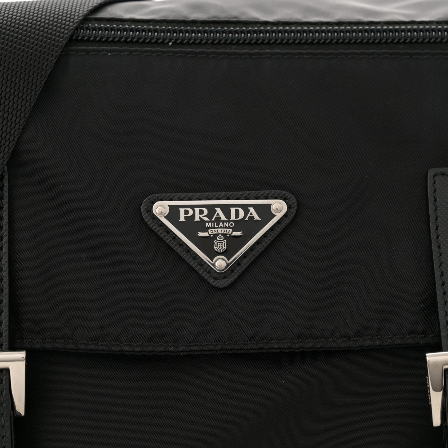 Re-Nylon Vela Saffiano Double Buckle Messenger Shoulder Bag Black