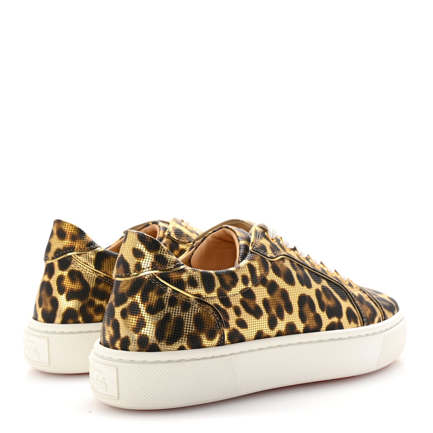 Christian Louboutin Calfskin Coins Leopard Womens Vieirissima Flat Sneakers 36 Gold 5 of 9