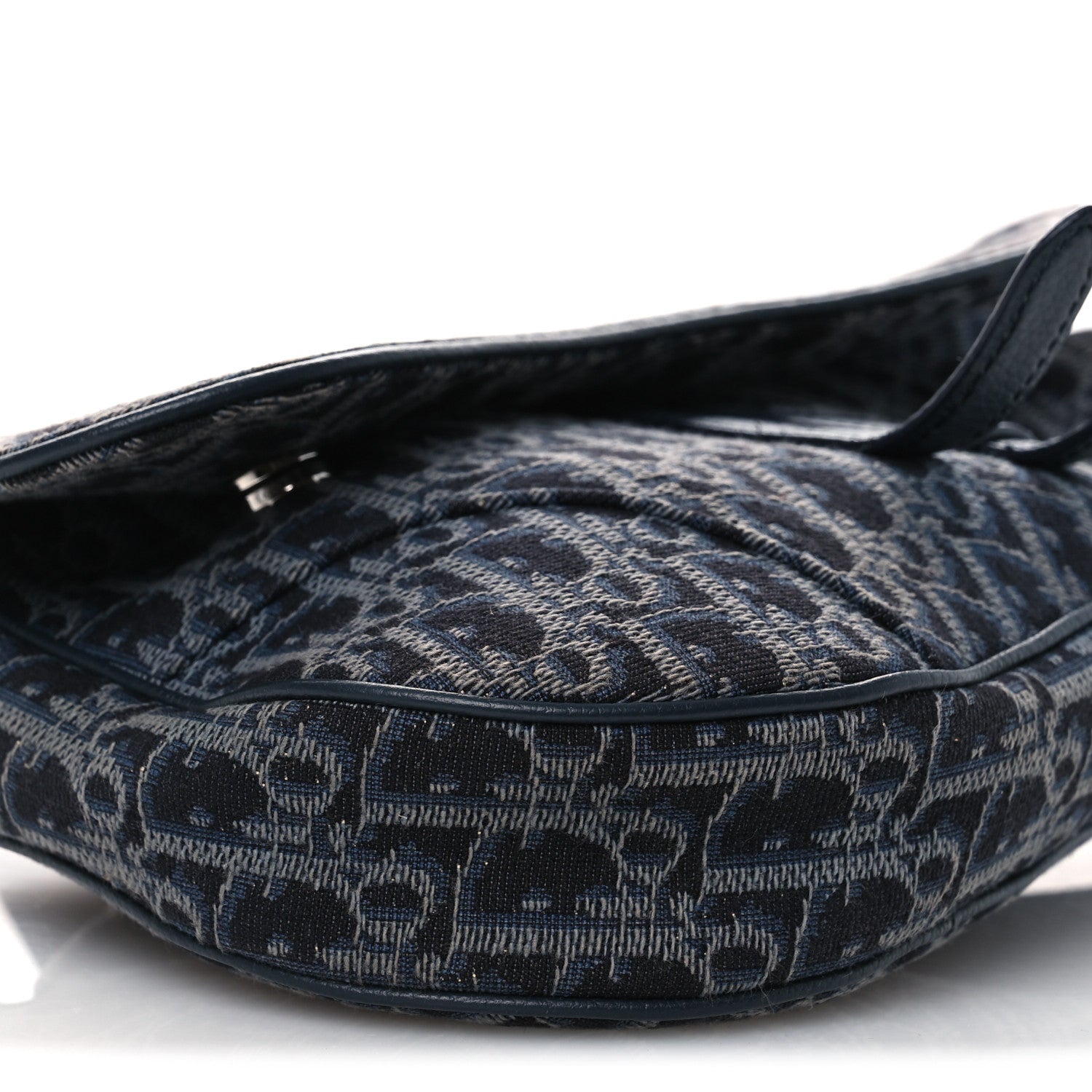 Christian Dior Grained Calfskin Oblique Mens Saddle Bag Black Black Blue 9 of 13