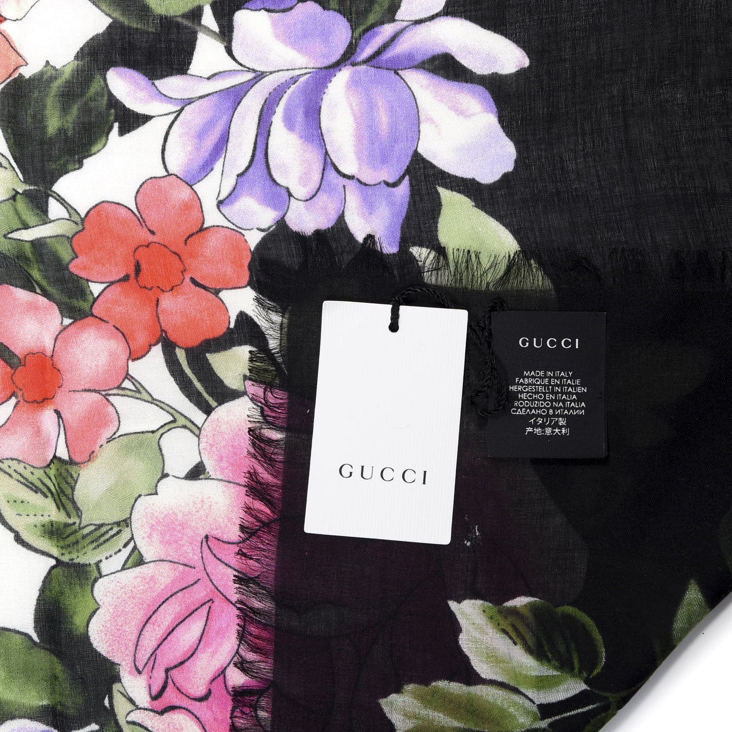 Silk Cashmere Hydrangea Square Scarf Black