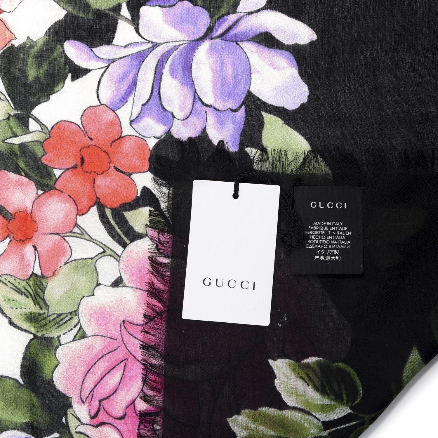 Gucci Silk Cashmere Hydrangea Square Scarf Black 4 of 5