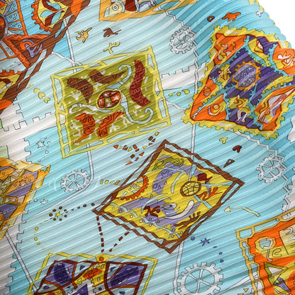Hermes Silk Plisse La Mecanique Des Idees Scarf 90 Vert Anis Turquoise Turquoise Claire 3 of 8
