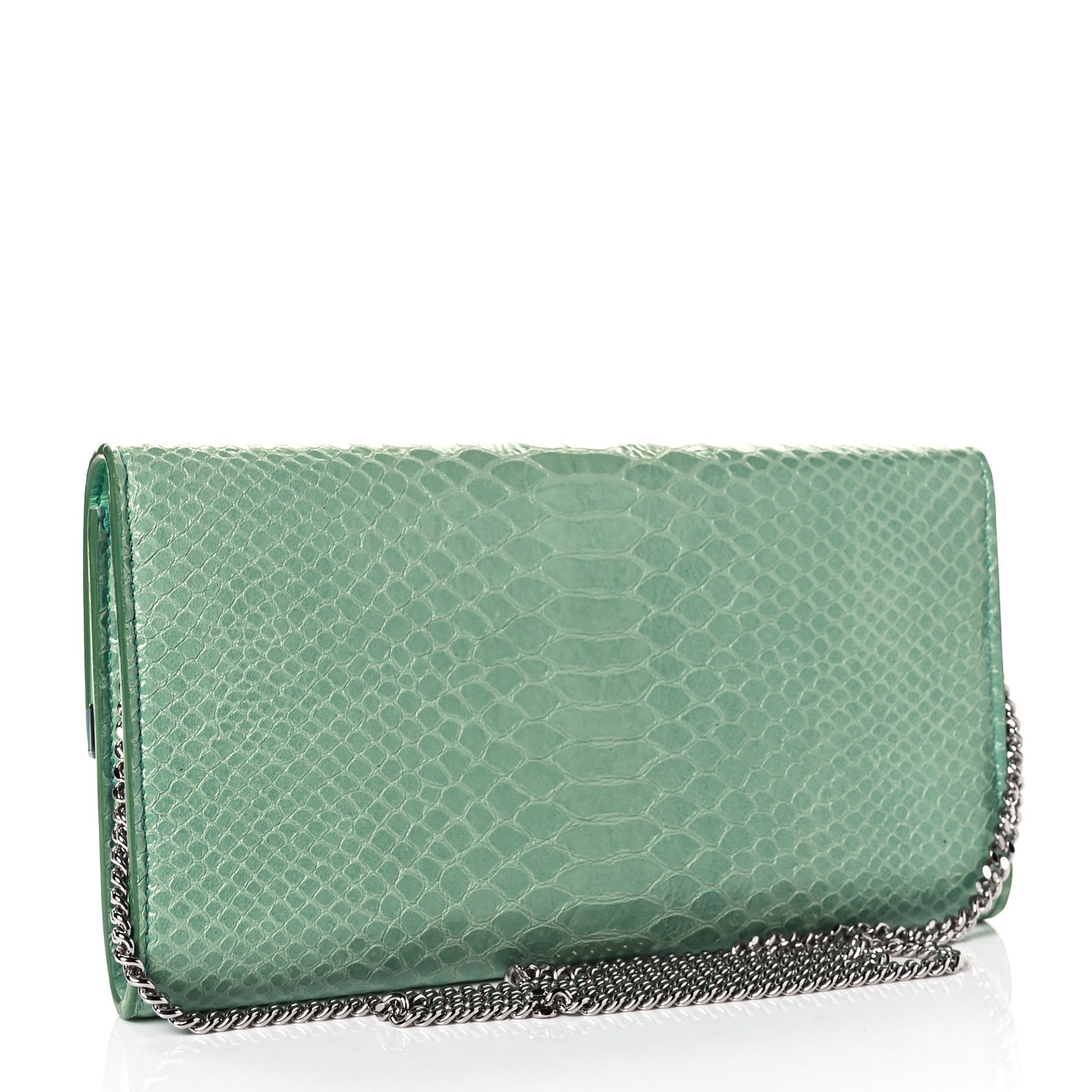 Snakeskin Embossed Chain Clutch Green