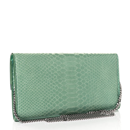 Jimmy Choo Snakeskin Embossed Chain Clutch Green 2 of 7