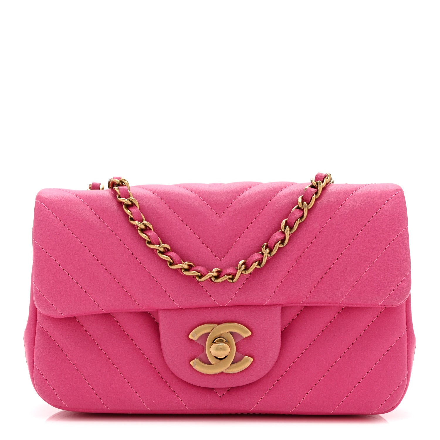 Chanel Lambskin Chevron Quilted Mini Rectangular Flap Pink 1 of 10
