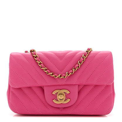 Chanel Lambskin Chevron Quilted Mini Rectangular Flap Pink 1 of 10