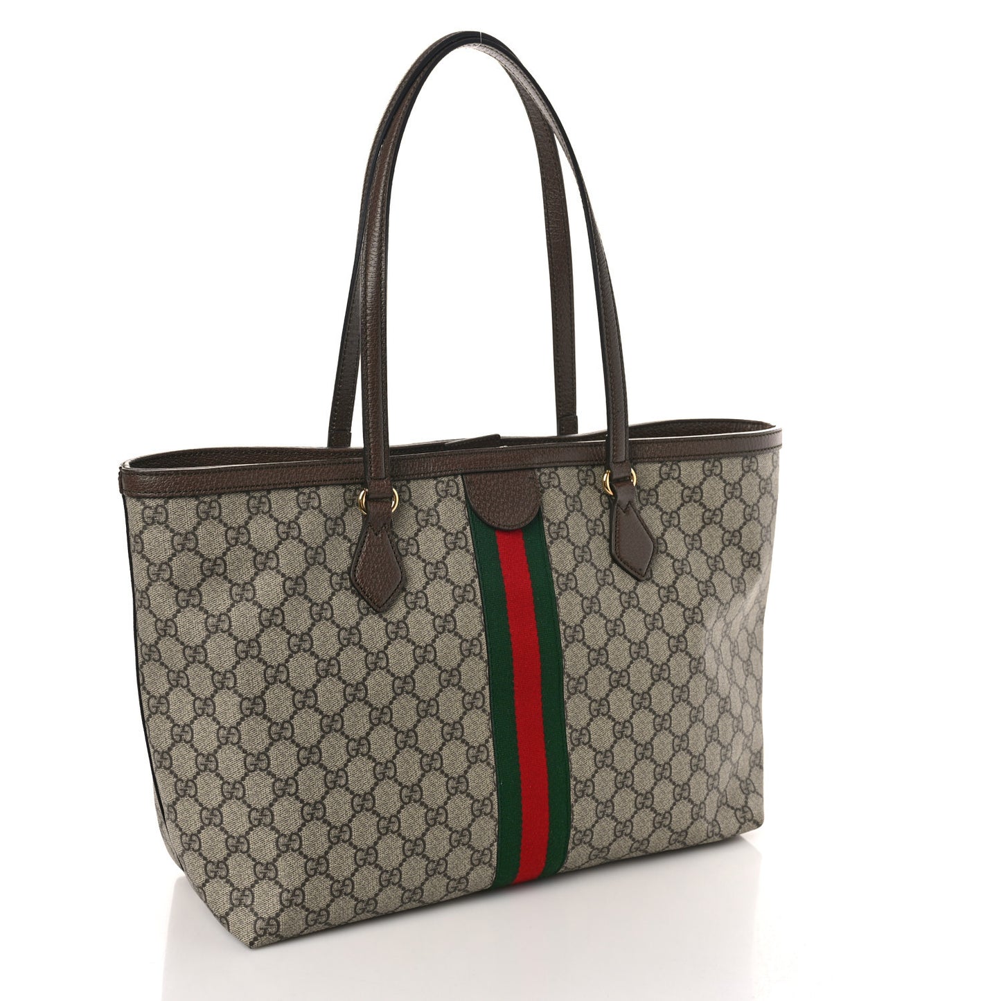 GG Supreme Monogram Textured Calfskin Web Medium Ophidia Shopping Tote Beige Ebony New Acero