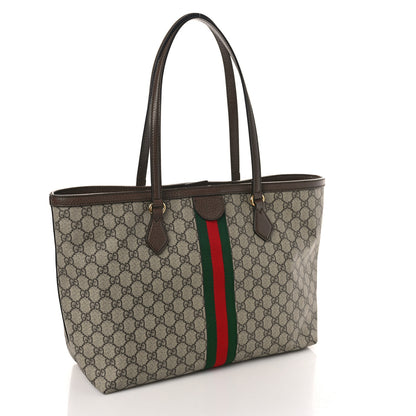 Gucci GG Supreme Monogram Textured Calfskin Web Medium Ophidia Shopping Tote Beige Ebony New Acero 2 of 10