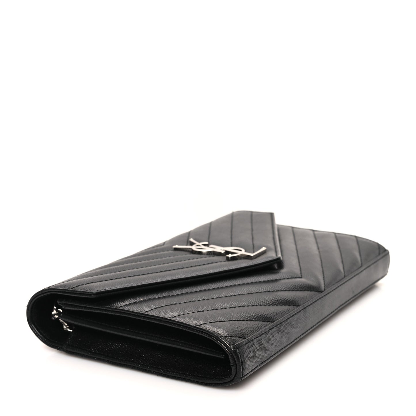 Grain De Poudre Matelasse Chevron Monogram Chain Wallet Black