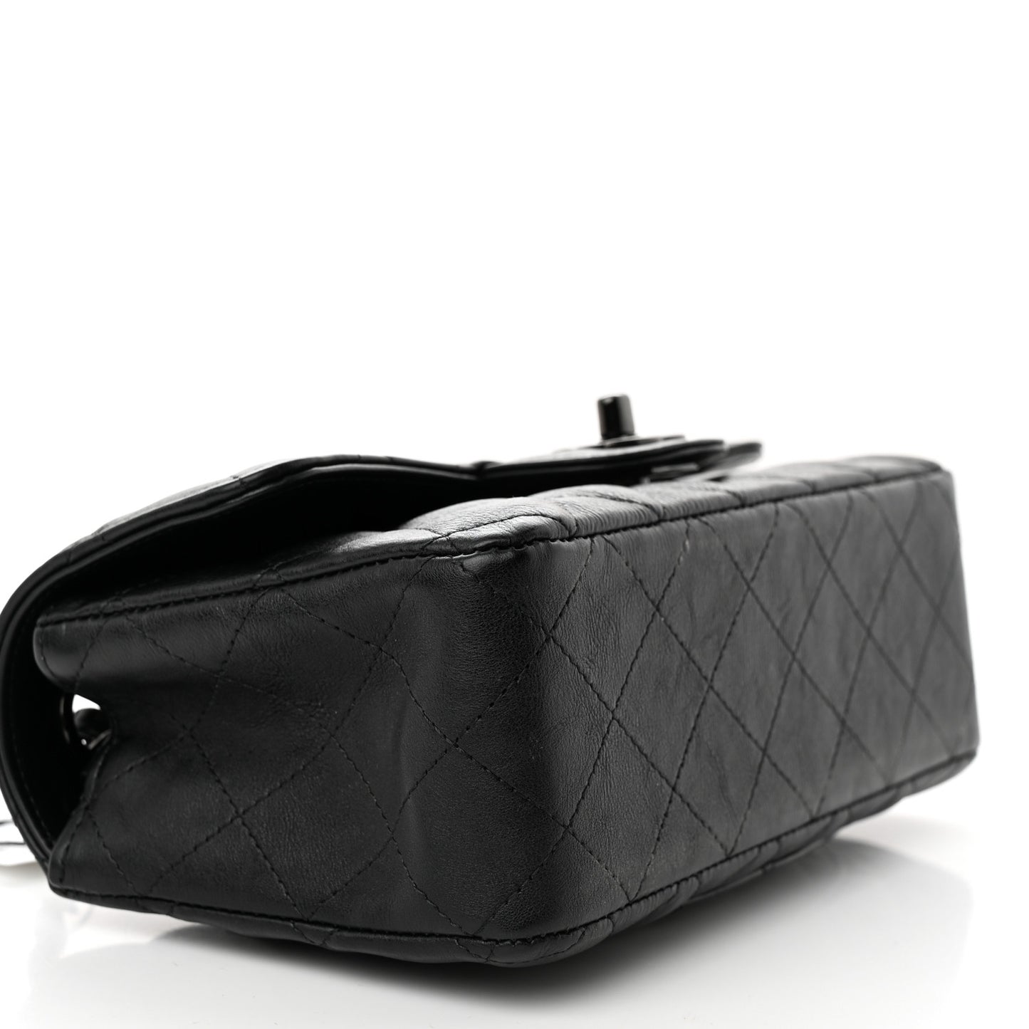Crumpled Calfskin Quilted Mini Rectangular Flap So Black