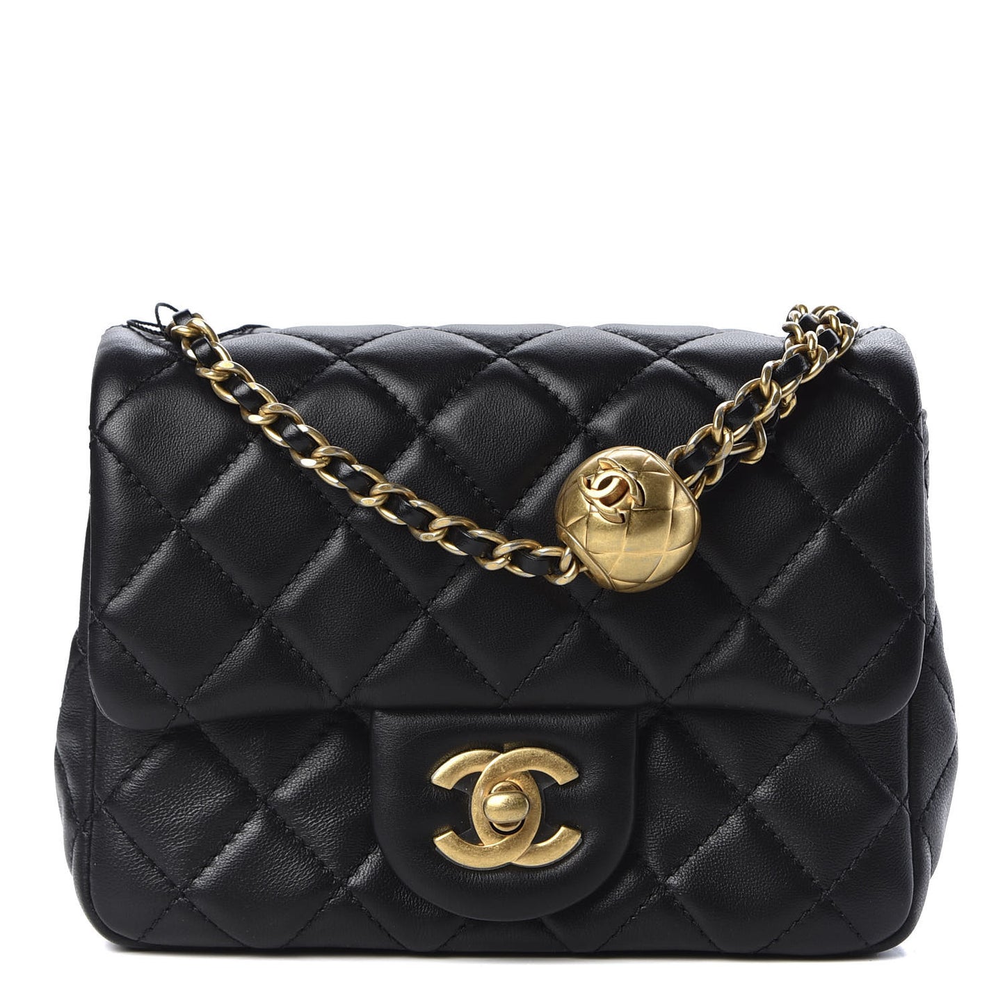 Lambskin Quilted Mini Pearl Crush Flap Black