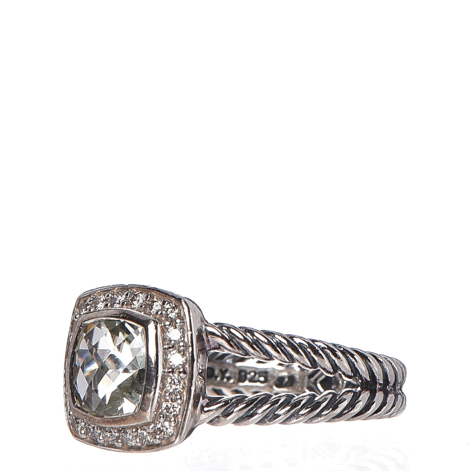 David Yurman Sterling Silver Diamond Prasiolite 7mm Petite Albion Ring 57 8 3 of 4
