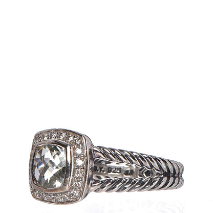 David Yurman Sterling Silver Diamond Prasiolite 7mm Petite Albion Ring 57 8 3 of 4