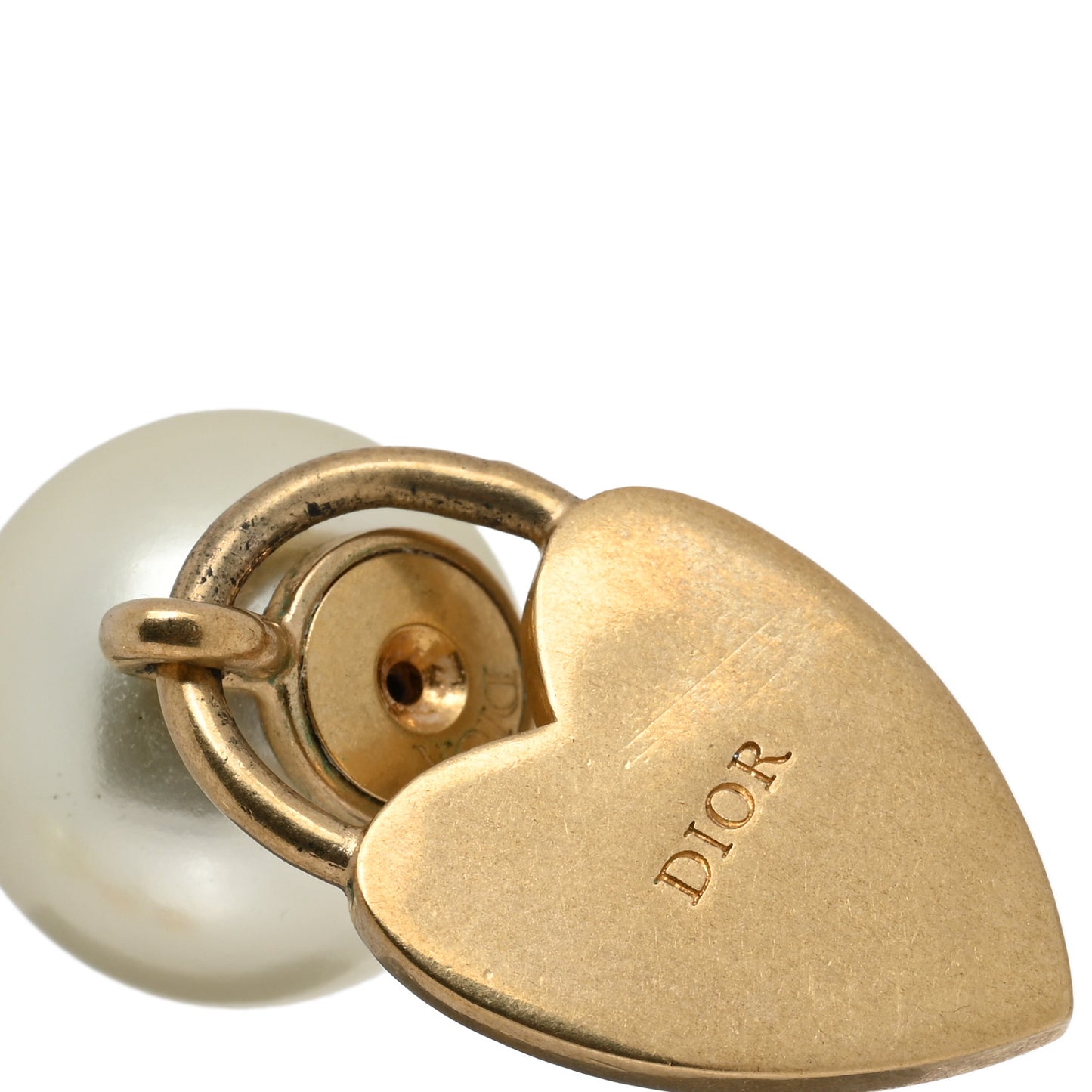 Pearl Crystal Dior Heart Tribales Drop Earrings Gold