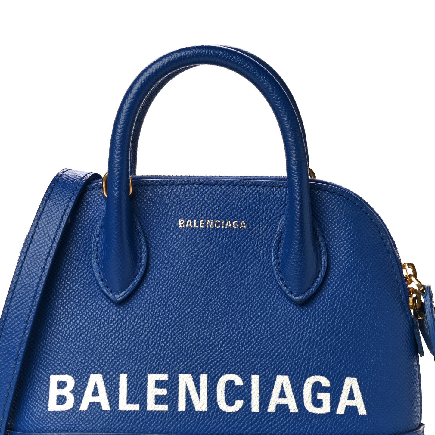 Signature Grained Calfskin Logo XXS Ville Top Handle Bag Bleu Roi White