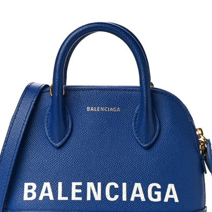 Balenciaga Signature Grained Calfskin Logo XXS Ville Top Handle Bag Bleu Roi White 6 of 20