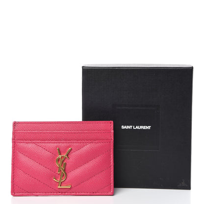 Saint Laurent Grain De Poudre Matelasse Chevron Monogram Credit Card Case Fresh Fuxia 8 of 8