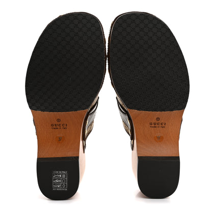 Gucci Monogram Goatskin Horsebit Clog Mules 37 Beige Ebony Brown Sugar 6 of 10