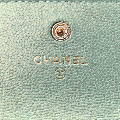 Chanel Iridescent Caviar Quilted Pearl On Top Coin Purse With Chain Light Green 6 of 11