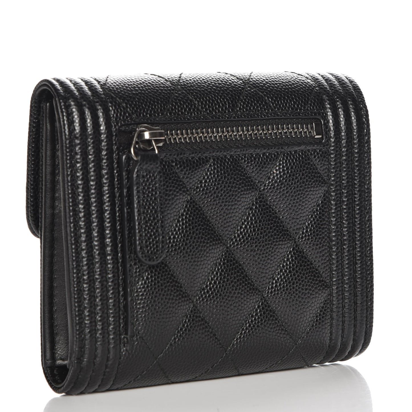Caviar Quilted Compact Boy Wallet Black