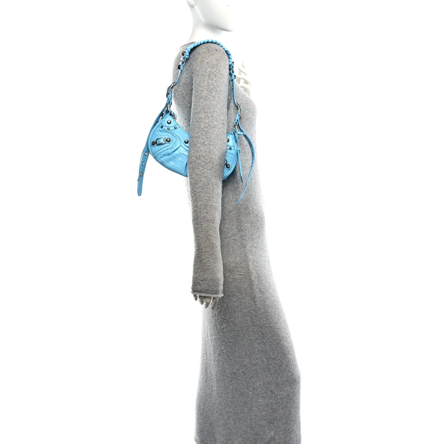 Balenciaga Extra Supple Calfskin Crocodile Embossed Le Cagole Shoulder Bag XS Sky Blue 2 of 11