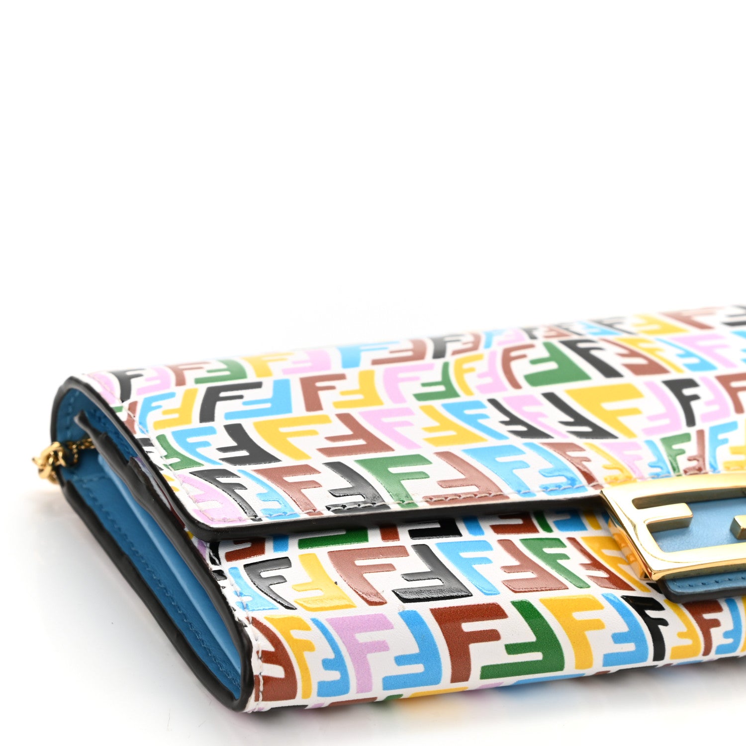 Fendi X SARAH COLEMAN Vitello Liberty Ceylon Micro FF Fish Eye Embossed Continental Envelope Wallet On Chain Multicolor Cyber Blue 9 of 10