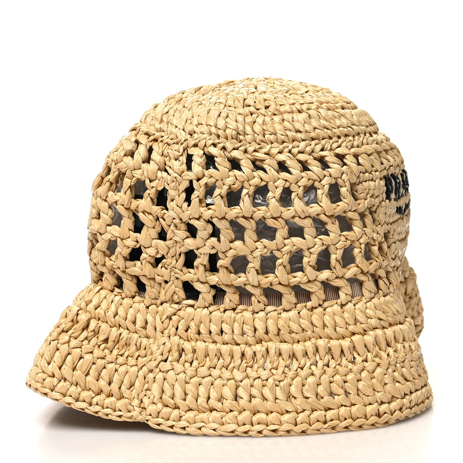 Prada Yarn Raffia Effect Crochet Logo Embroidered Womens Bucket Hat S Naturale 3 of 7