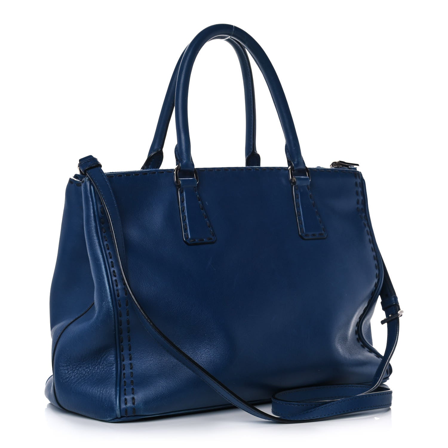 Prada City Calf Hand Stitched Medium Galleria Double Zip Tote Bleuette 4 of 17