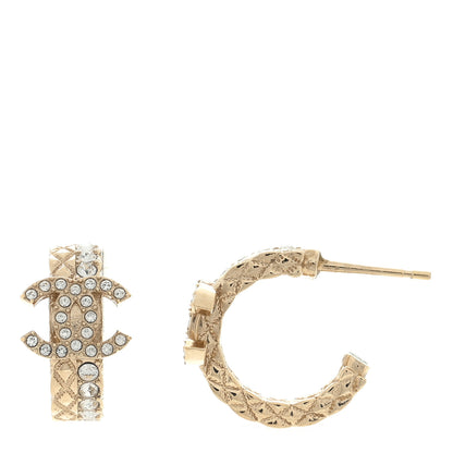 Chanel Metal Crystal Quilted CC Hoop Earrings Gold 1 of 4