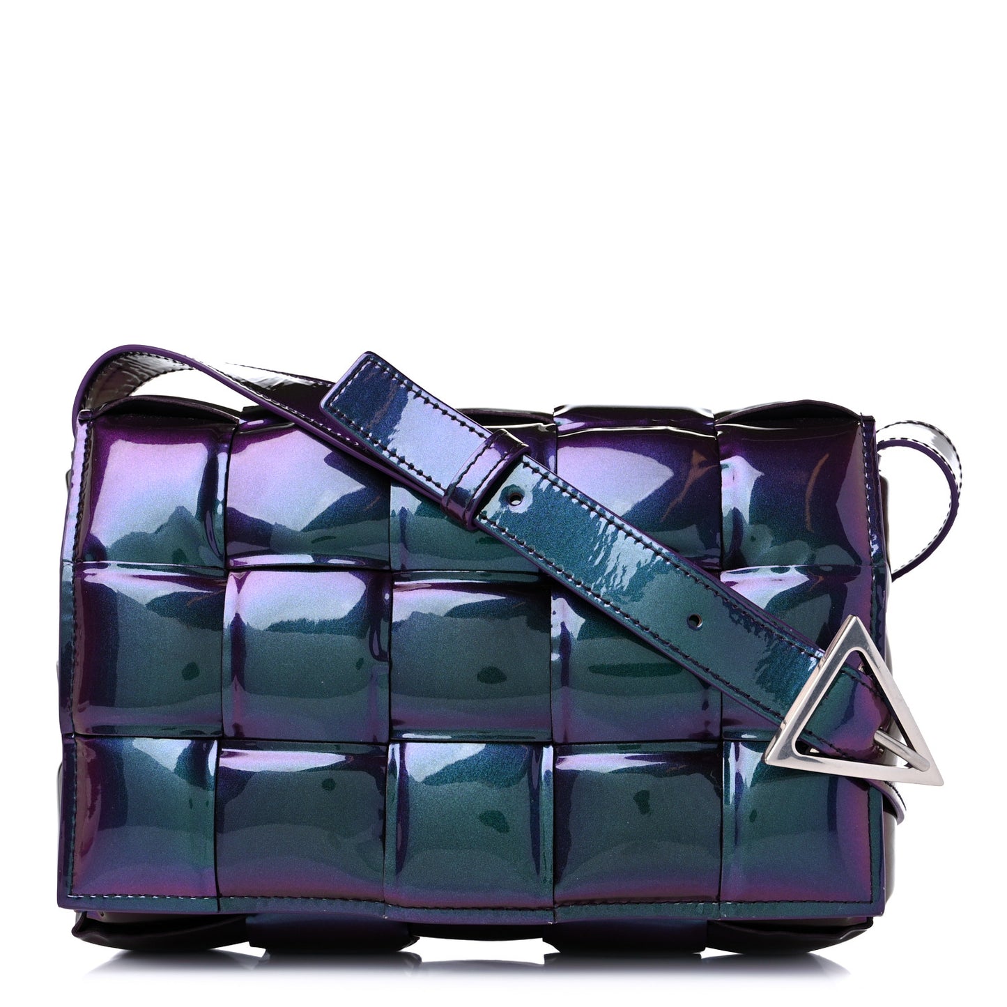 Glossy Nail Polish Nappa Maxi Intreccio Padded Cassette Crossbody Bag Holographic