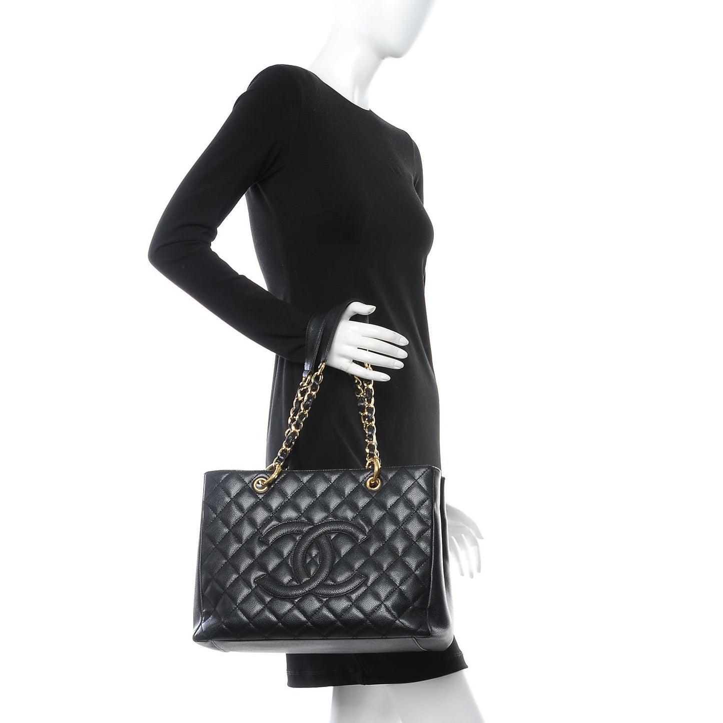 Caviar Quilted Grand Shopping Tote GST Black
