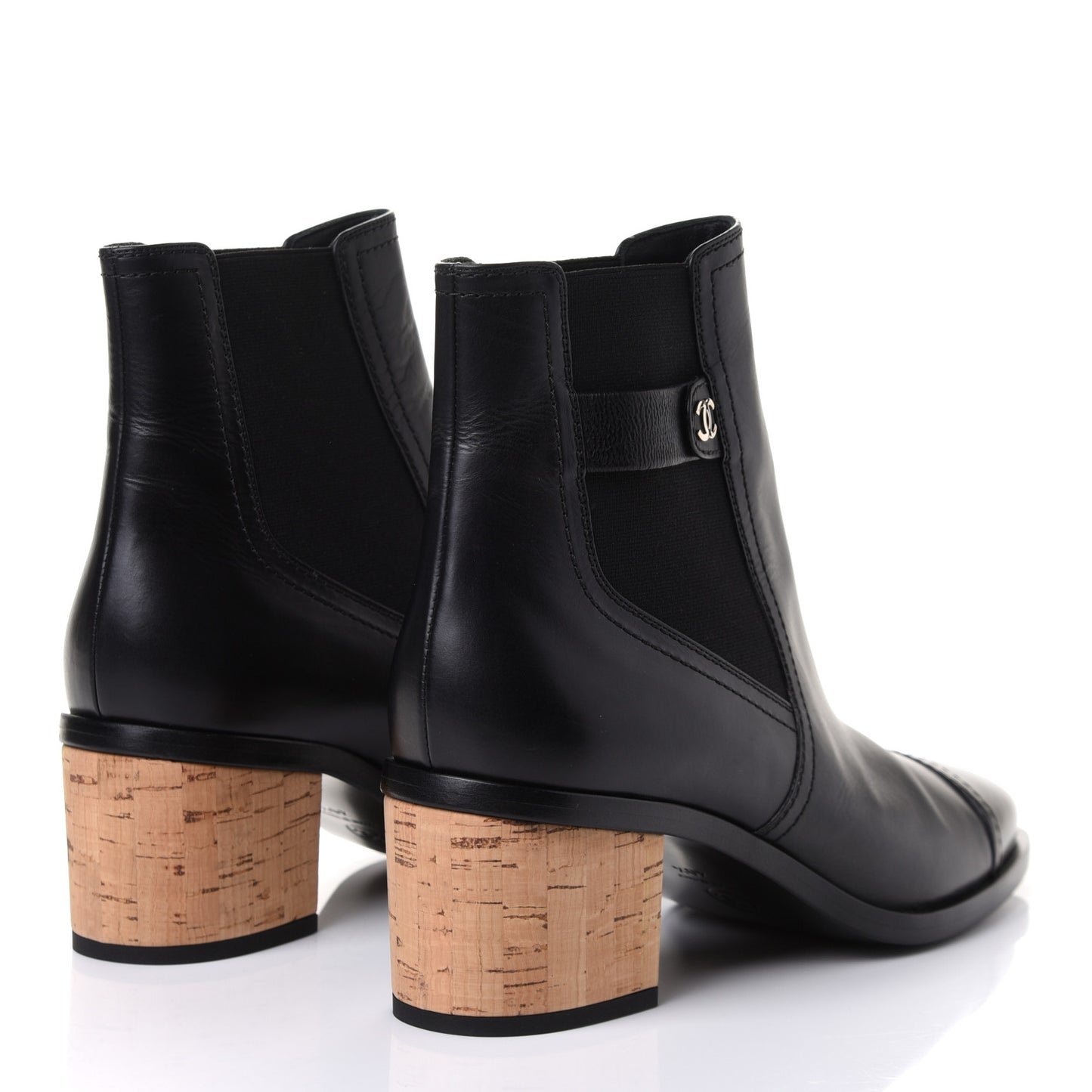 Calfskin Patent Cork Cap Toe Short Boots 40.5 Black