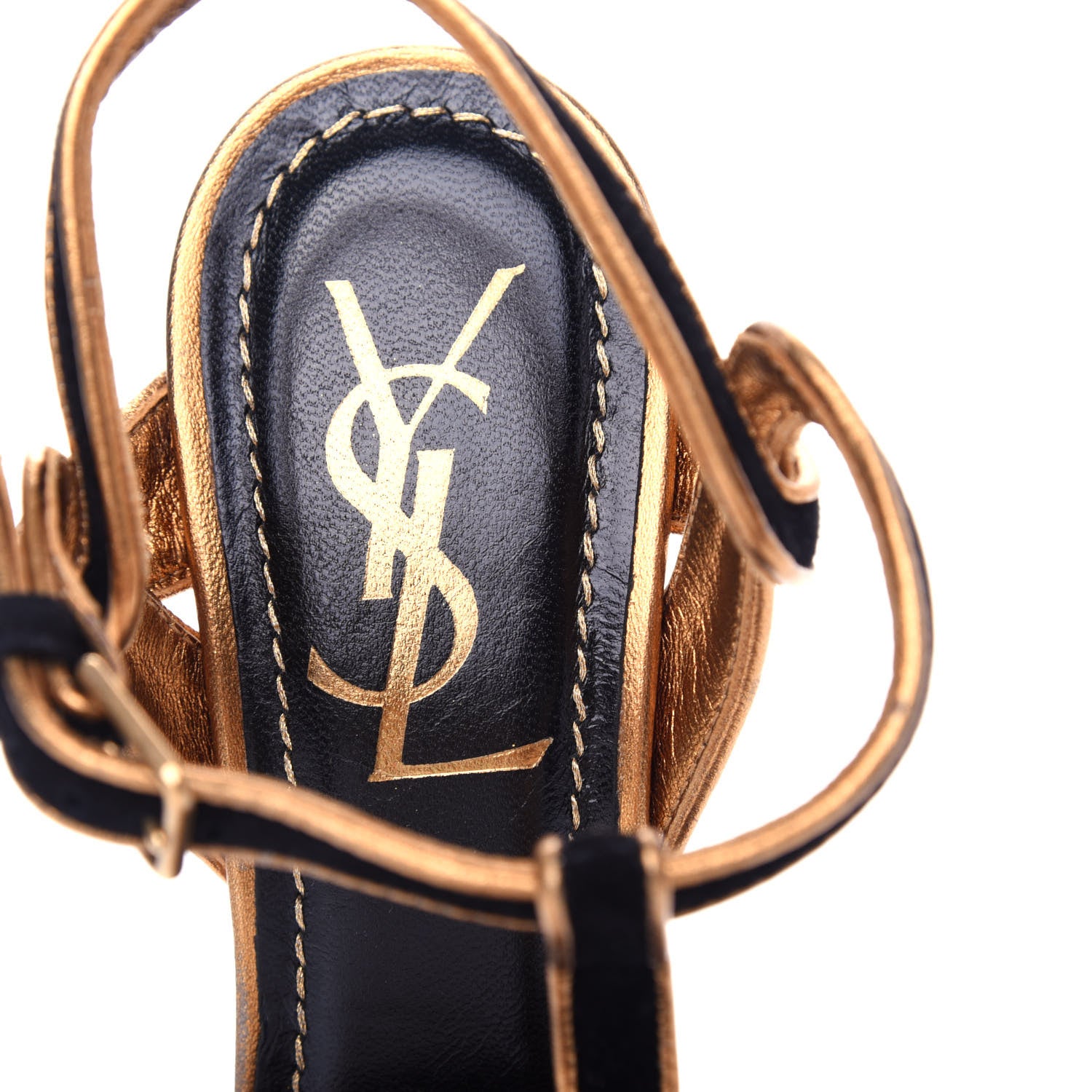 Saint Laurent Suede Tribute 105 Platform Sandals 35.5 Black Gold 8 of 10
