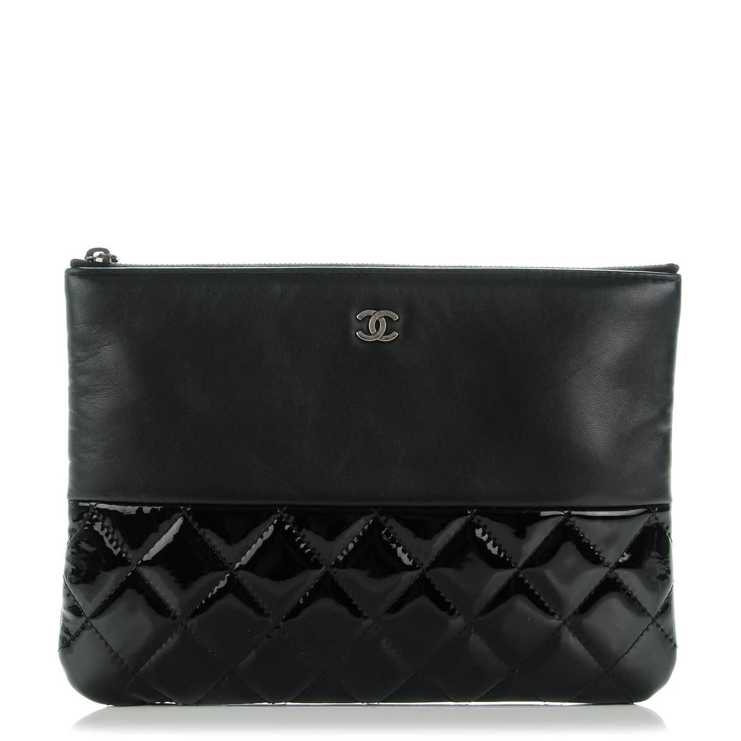 Lambskin Patent Quilted Medium Cosmetic Case Black