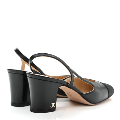 Chanel Goatskin Grosgrain Cap Toe CC Slingback Pumps 37.5 Black 4 of 9