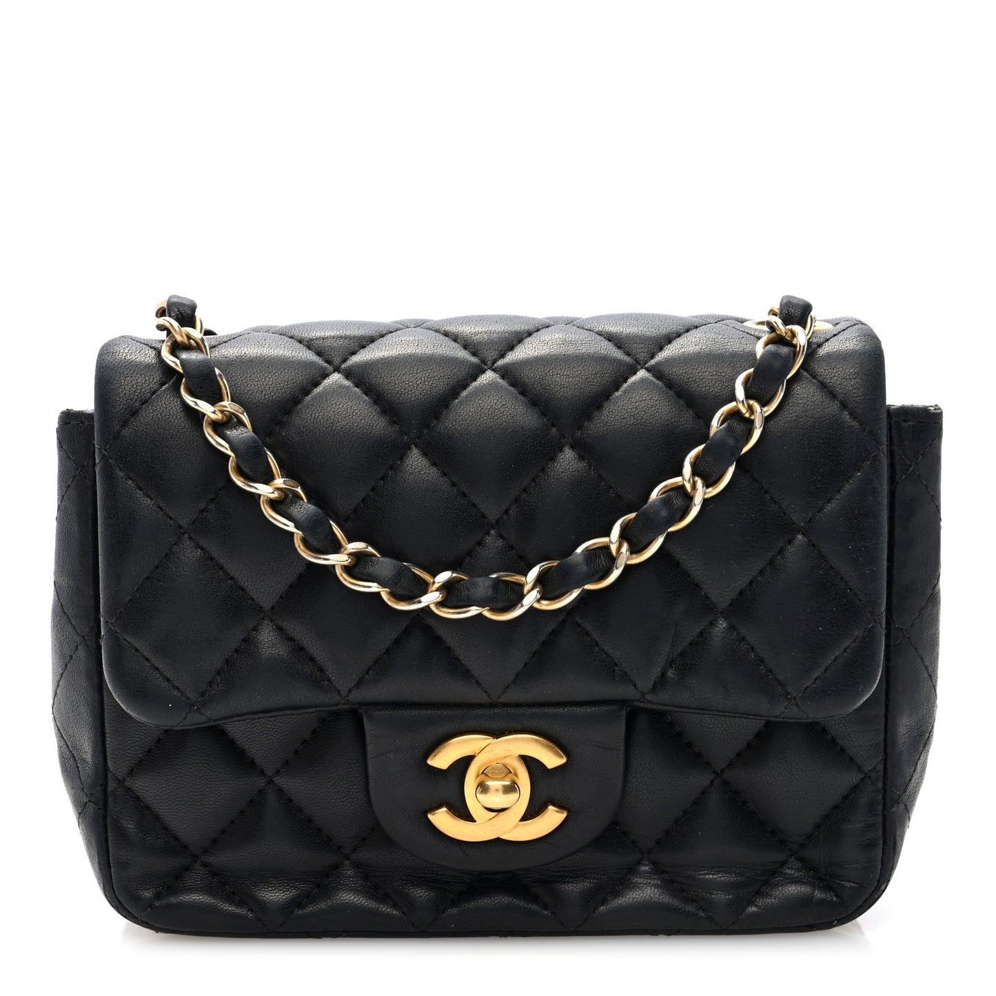 Lambskin Quilted Mini Square Flap Black