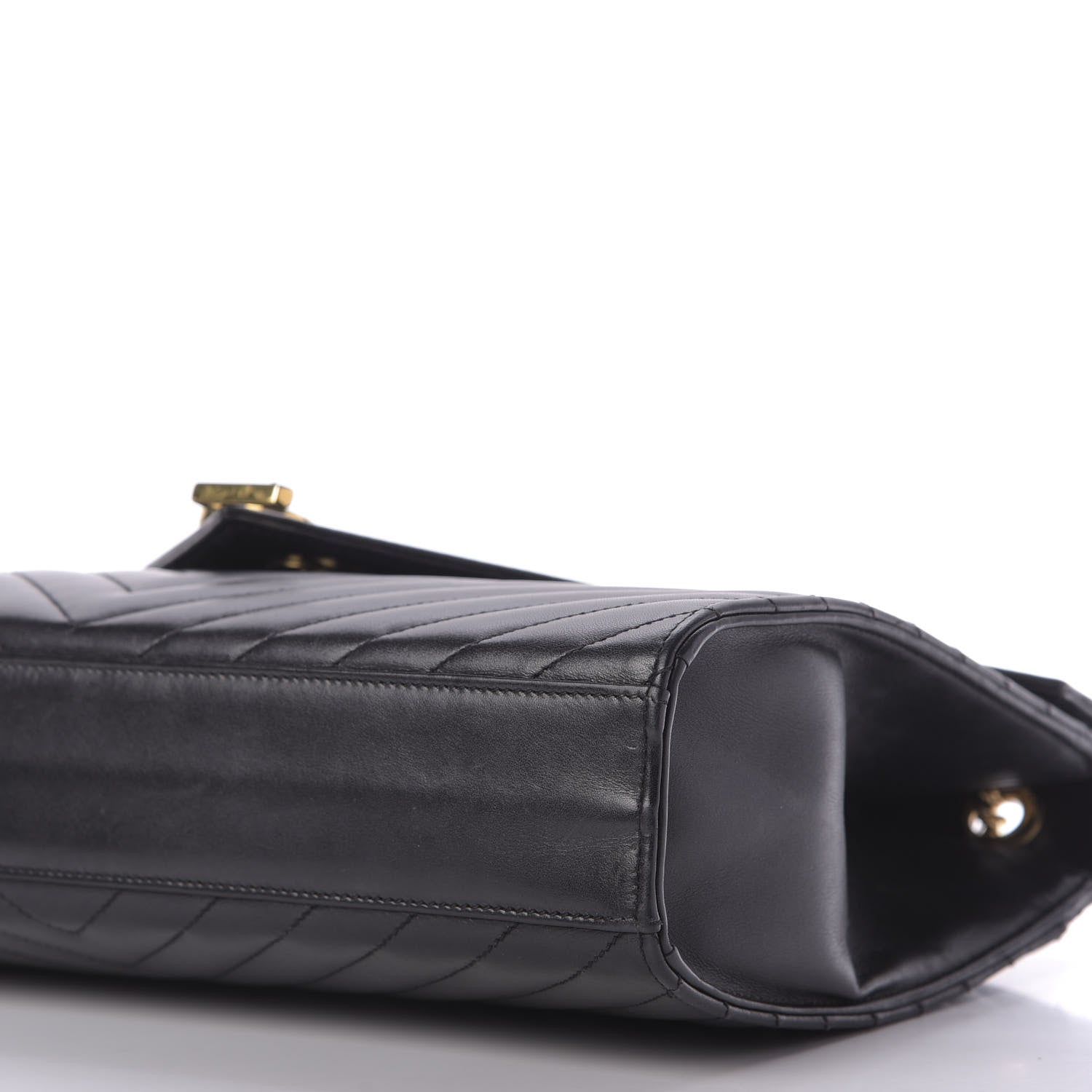 Saint Laurent Smooth Calfskin Matelasse Chevron Large Monogram Satchel Black 7 of 9